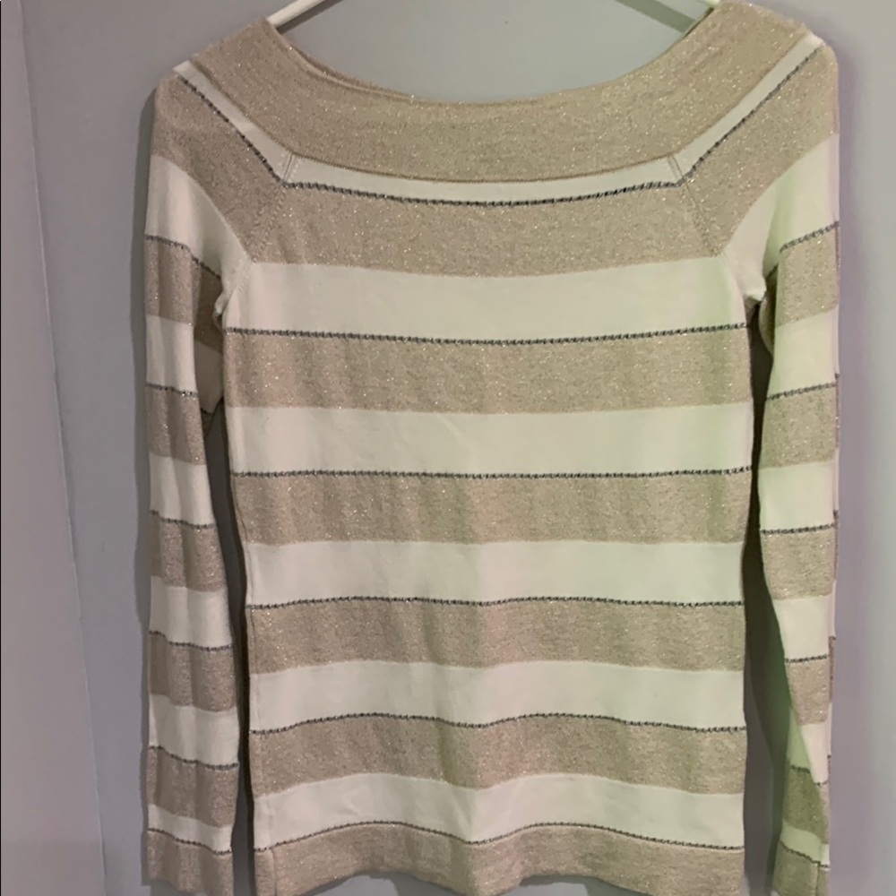 White House Black Market Cream and Gold Sweater